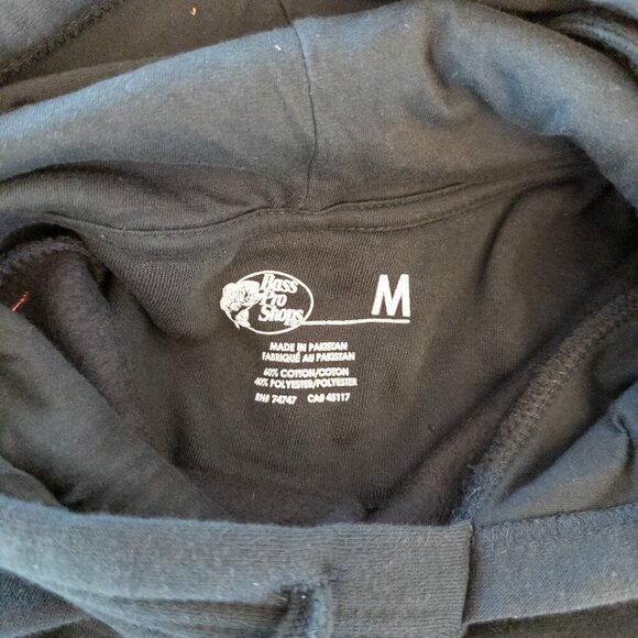 Bass Pro Shops Hoodie Medium Black Johnny Morris Logo Fishing Outdoor Sweatshirt - Picture 4 of 5